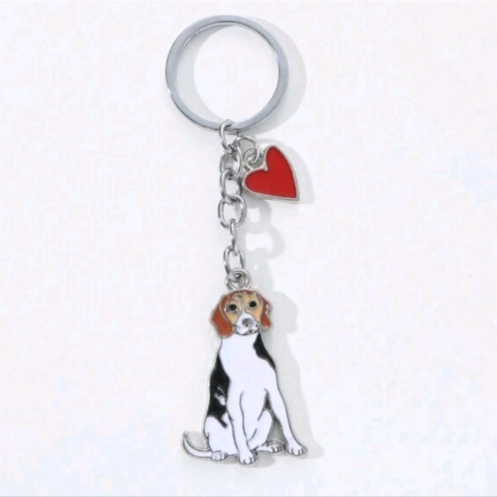 Silver and Red Dog Keychain